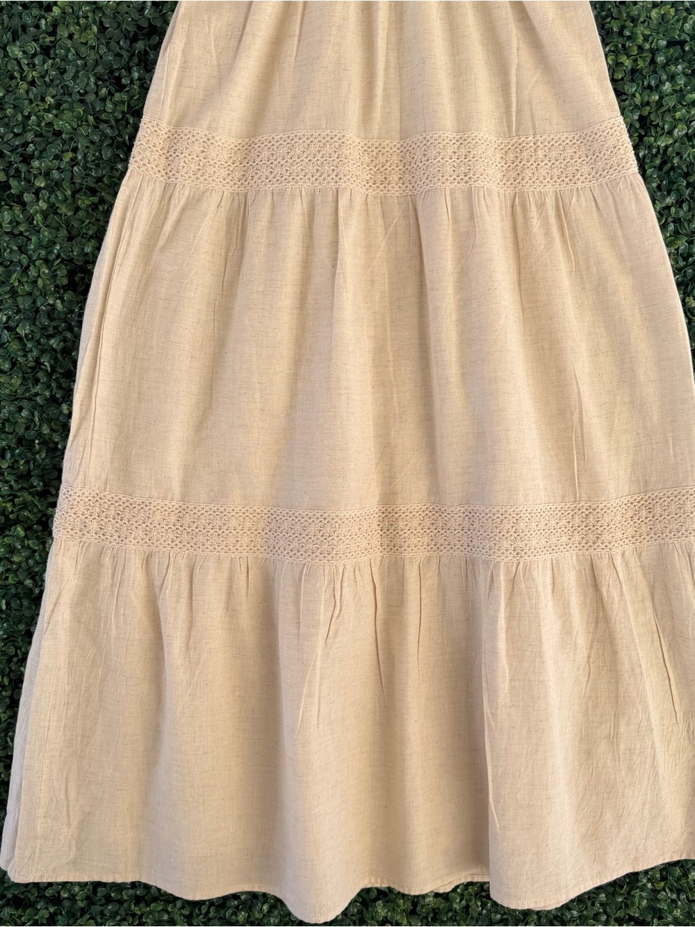 Boho Cream V-Neck Maxi Dress with Spaghetti Straps - Picture 3 of 10